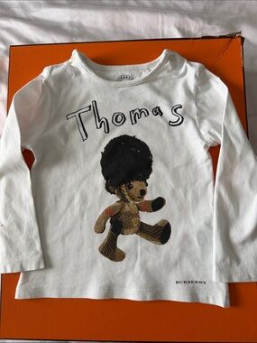 Burberry White Kids Long-Sleeve Tee with Thomas Bear Graphic